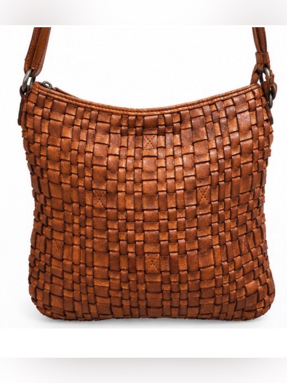 Vilenca Holland Cognac Woven Leather Crossbody Bag Boho Shoulder Purse